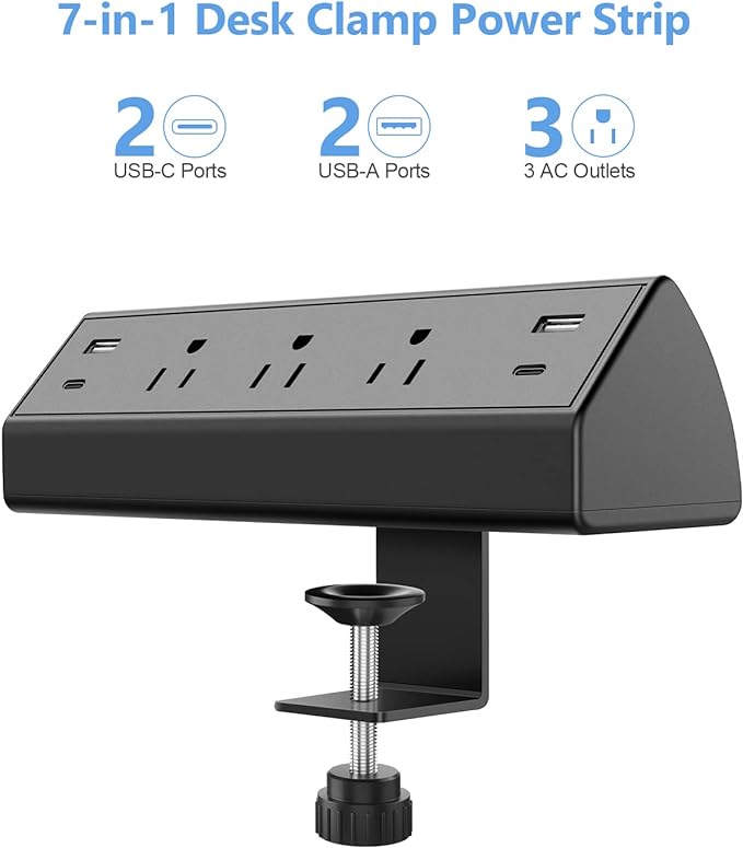 Desk Clamp Power Strip, 40W Fast Charging Station, Desktop Mount Surge Protector - Image 2