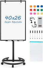 Goplus 40” x 26” Rolling Whiteboard, Height Adjustable Magnetic Dry Erase Board by Goplus