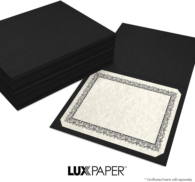 LUXPaper 9.5" x 12" Certificate Holders | Black Linen | 100lb. Cover | 250 Qty - Image 8