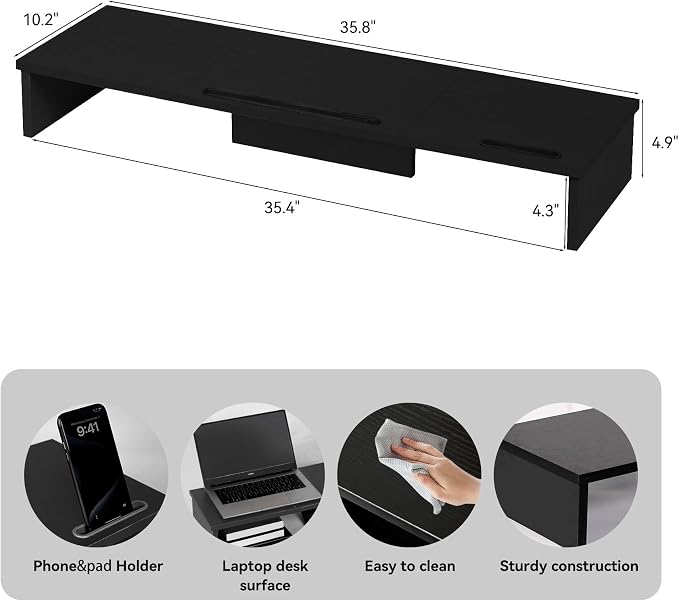 Dual Monitor Stand Riser with Phone Tablet Holder, 35.8in Large Monitor Stand - Image 2