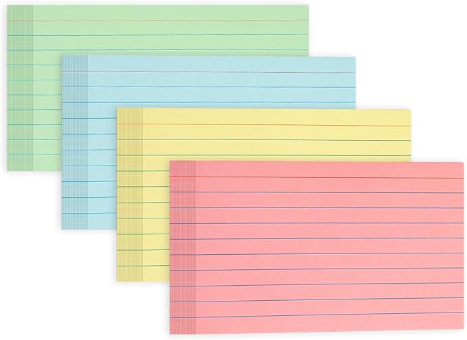300PCS Colored Index Cards 5x8, Goefun Ruled Flashcards, 4 Color Notecards by Goefun
