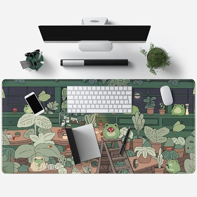 Cute Frog Kawaii Green Desk Decor Mat, Large Gaming Mouse Pad - Image 4