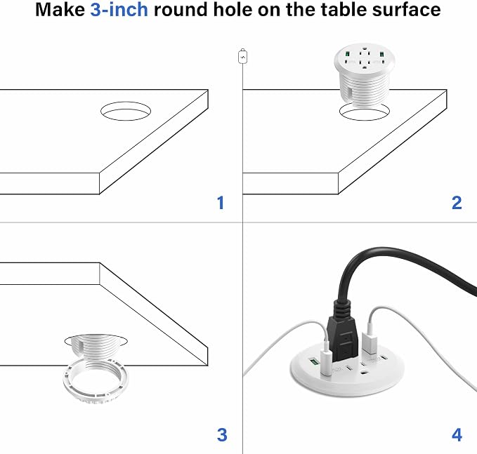 Desktop Power Grommet 3-inch Hole, 40W Total Fast Charging Station, 2 PD 20W - Image 6
