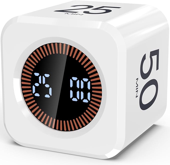 Digital Pomodoro Timer Cube 5/10/25/50min, Visual Productivity Flip Timer by COWVTUJ