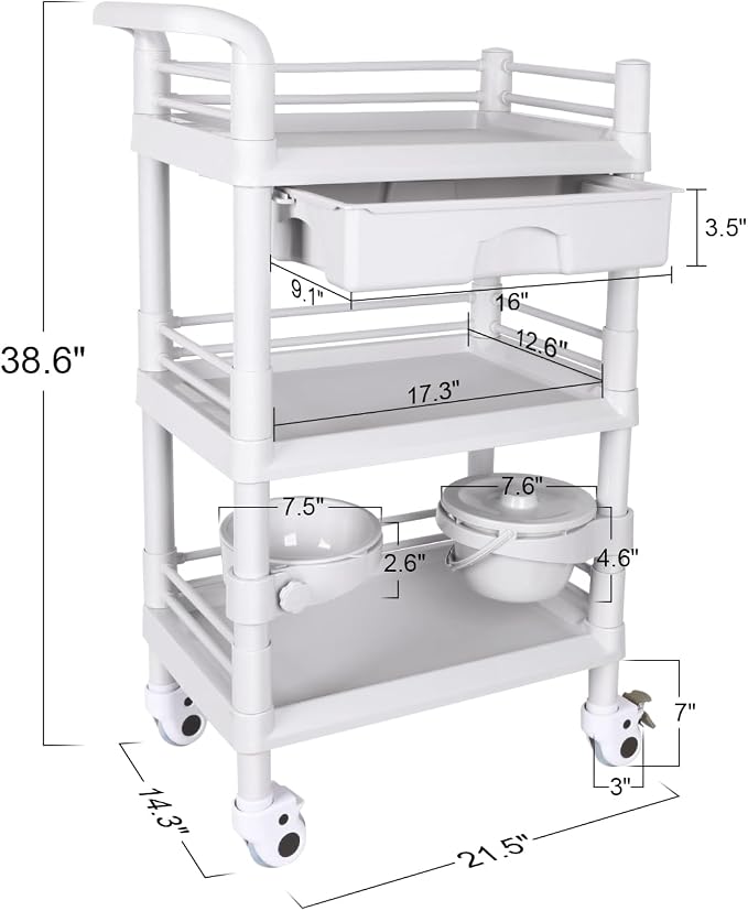 Mobile Medical Trolley Cart Portable 3-Tier Professional Cart 220 Lbs Load - Image 2