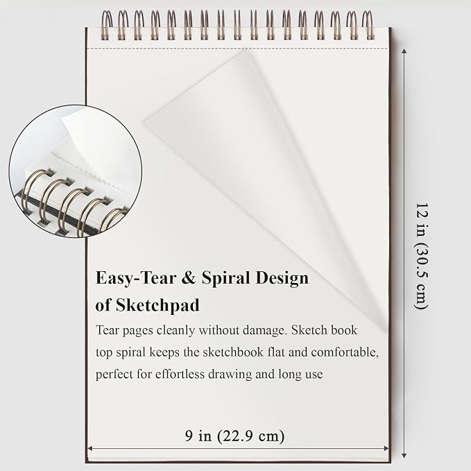 9 x 12 inches Sketch Book, Top Spiral Bound Sketch Pad, 4 Pack 100 Sheets Each - Image 4