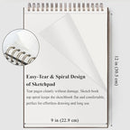 Fuxi 9" x 12" Sketch Book, Top Spiral Bound Sketch Pad, 100 Sheets 68lb/100gsm - Image 4