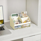 Desk Organizer with 6 Compartments and 2 Drawers, Plastic Makeup Organizer - Image 2