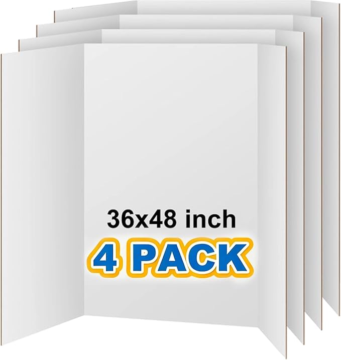 VinTS 36" x 48" Large Trifold Poster Board, 4 Pack White Corrugated Foldable by VinTS