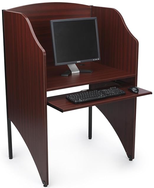 Displays2go Study Cubicle, Keyboard Tray, Steel Legs, Melamine Top – Mahogany - Image 2