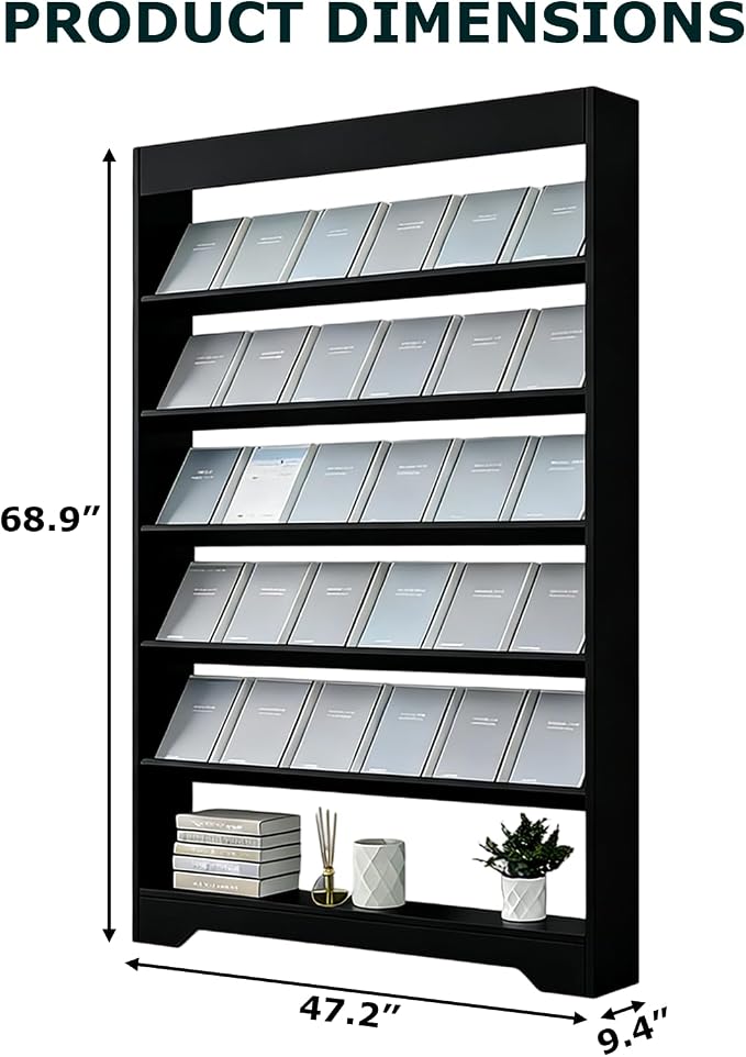 LHIUGE 6-Layer Brochure Display Rack, Freestanding Wooden Magazine Rack - Image 2