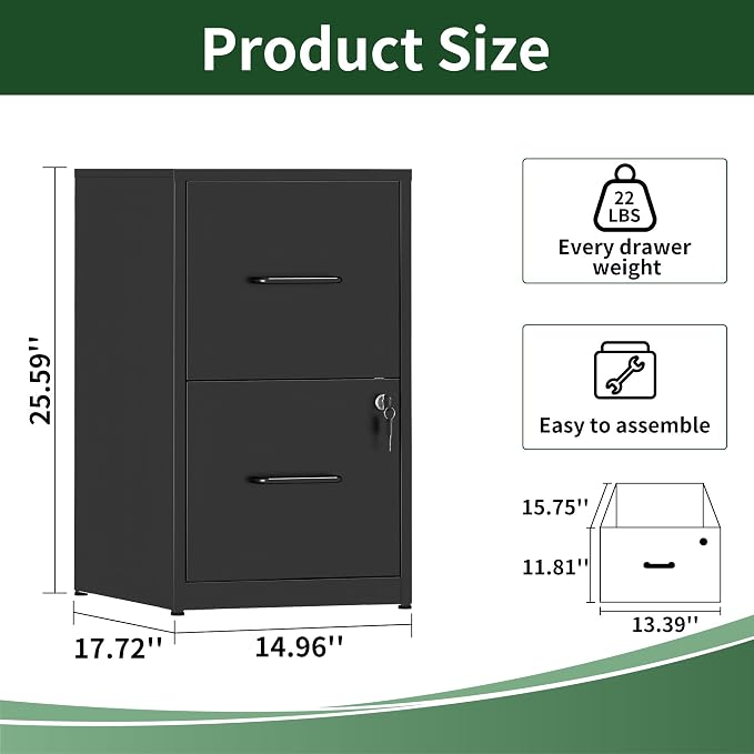 Yukimo 2 Drawer File Cabinet - Image 3
