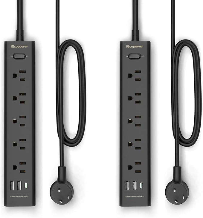 10FT Long Surge Protector Power Strip-with 5 Widely Outlets and 3 USB Ports by iEcopower