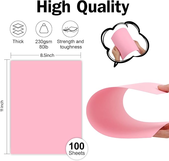 100 Sheets Pink Cardstock 8.5 x 11 Thick Paper, Goefun 80lb Card Stock Printer - Image 2