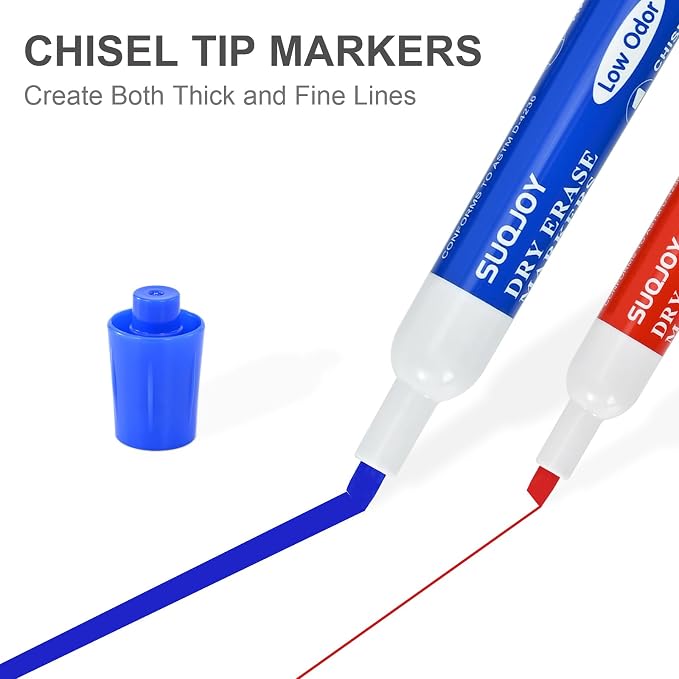 SUQJOY Dry Erase Markers, Chisel Tip Whiteboard Markers, Low Odor Thick Dry - Image 3