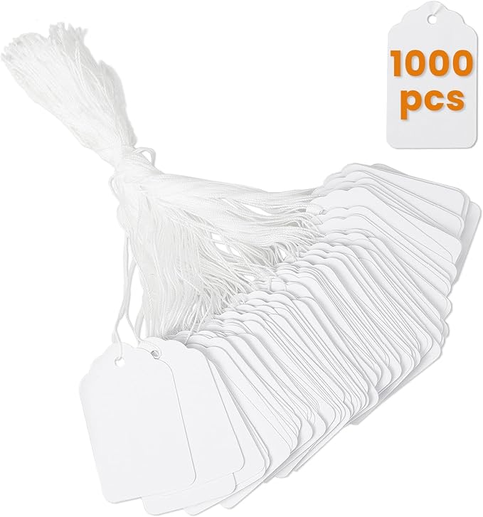 1000 PCS White Price Tags with String Attached, 1.75 x 1.1 Inches, Goefun by Goefun