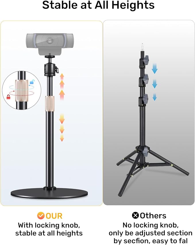 Webcam Tripod Stand for Desk Height Adjustable & 360° Swivel Webcam Mount - Image 5