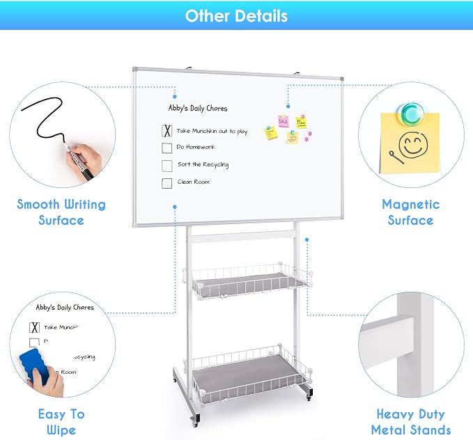 maxtek Rolling Whiteboard, 48x32 Large Magnetic White Board - Image 5