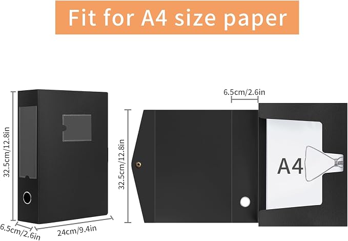HUA JIE 2 Pack A4 Storage File Boxes Archives Case, 65mm Spine, Box File - Image 4