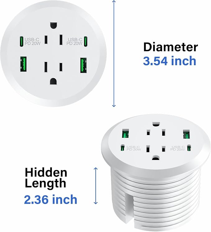 Desktop Power Grommet 3-inch Hole, 40W Total Fast Charging Station, 2 PD 20W - Image 7