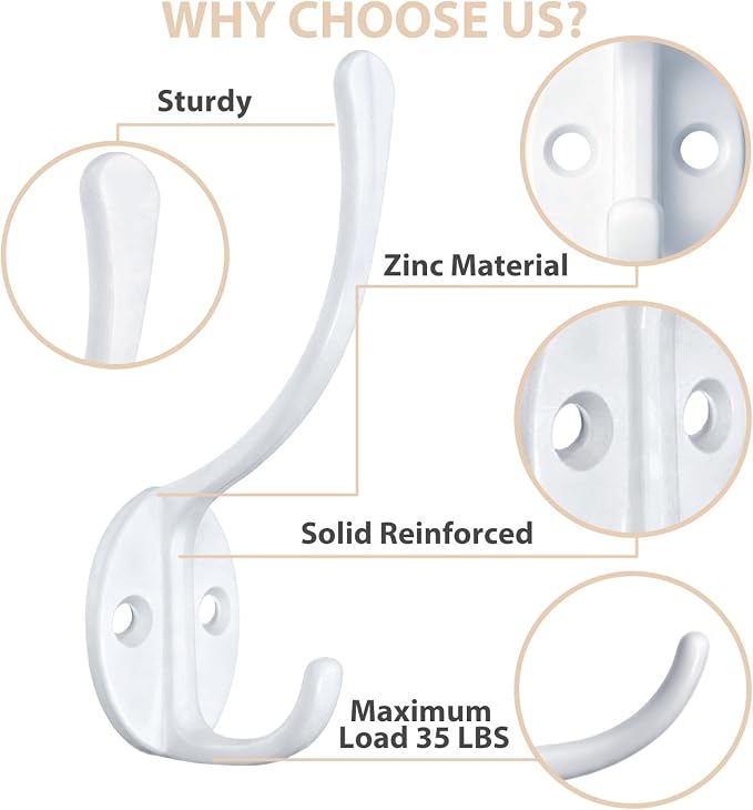 Homanu 10 Pack Coat Hooks Wall Mounted - Image 4