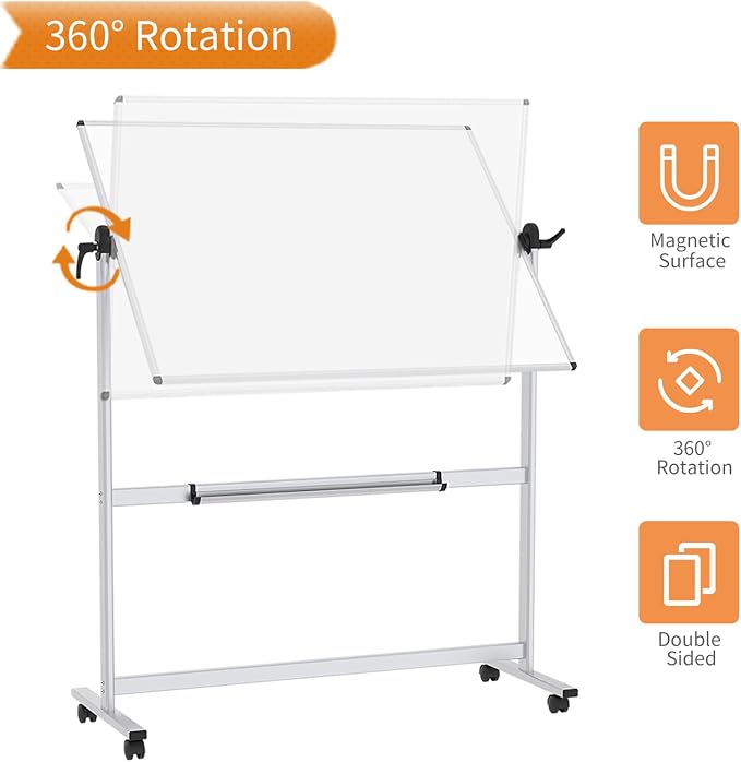 VIZ-PRO Double-Sided Magnetic Mobile Whiteboard, 48 x 36 Inches, Aluminium - Image 3