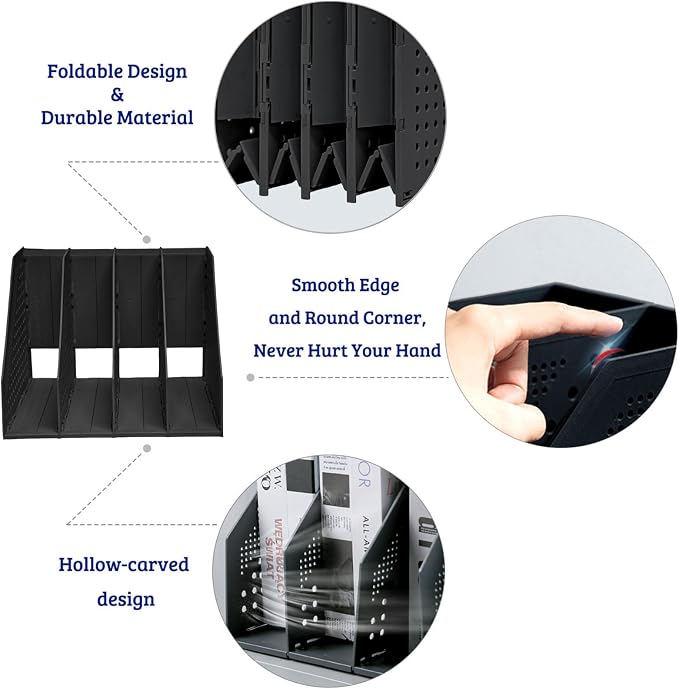 SAYEEC Collapsible Magazine Holder Plastic Desktop 4 Compartment File Rack - Image 4