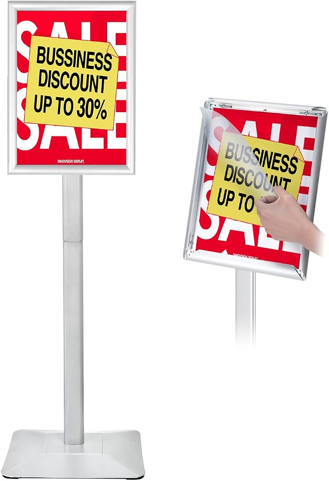 INNOVSIGN Heavy Duty Adjustable Pedestal Poster Sign Stand, 11x17 Aluminum Open by INNOVSIGN