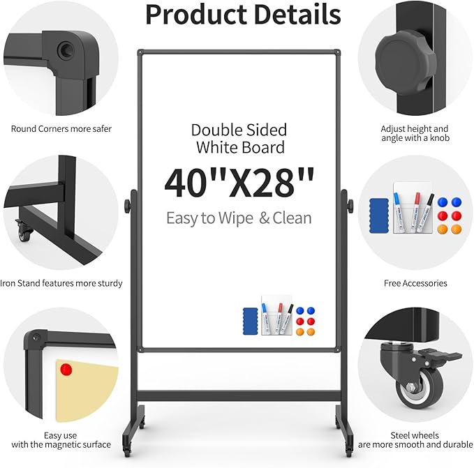 Rolling Whiteboard 40x28 Inches - Image 3