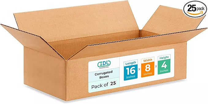 IDL Packaging - B-1684-25 Small Corrugated Shipping Boxes 16"L x 8”W x 4"H - by IDLPackaging