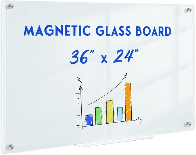 Magnetic Glass Whiteboard for Wall, Large Frameless White Board for Home and by QUEENLINK