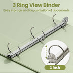SUNEE 3 Ring Binder 1 Inch 1 Pack, Sage Green - Image 3