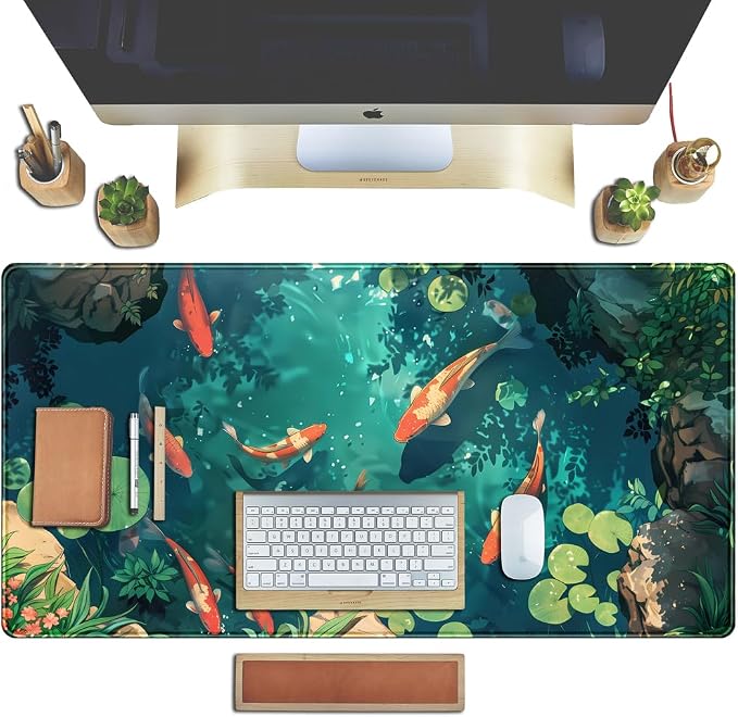 Koi Fish Desk Mat Gaming Koi Pond Desk Pad Large Cute Mouse Pad - Image 5