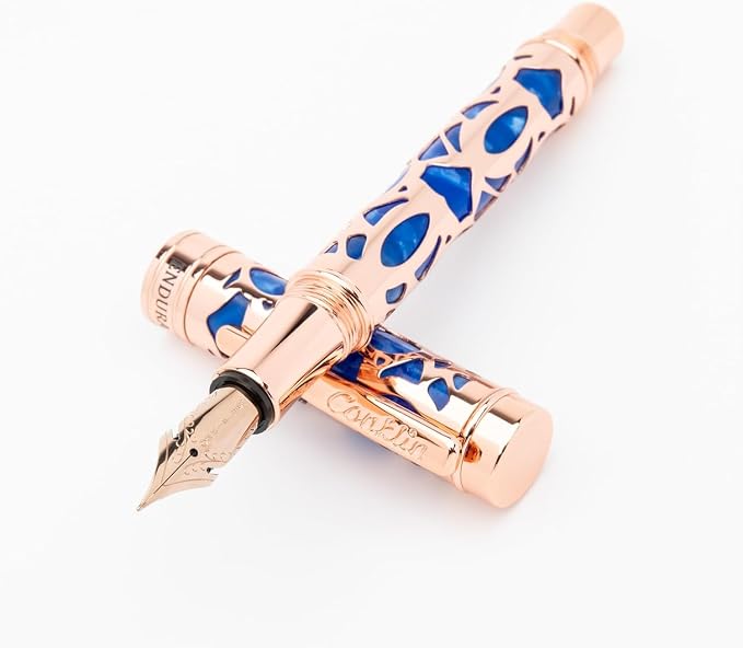 Conklin Endura Deco Crest Fountain Pen in Blue, Flex Nib, Premium Writing by Conklin