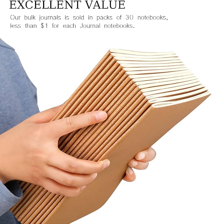 30 Pack Journal Notebook, Kraft Cover Lined Paper Journal - Image 5
