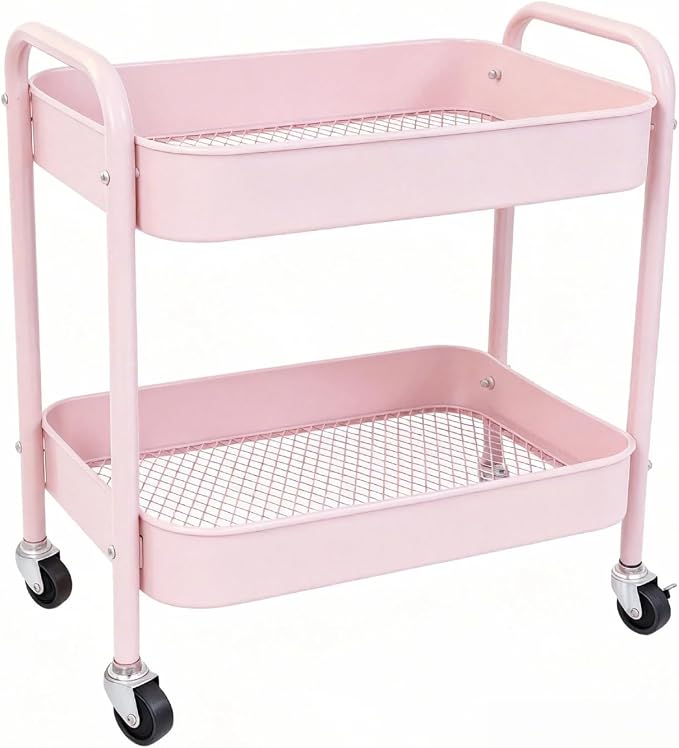 Ufriandz Pink 2 Tier Rolling Cart Metal by Ufriandz