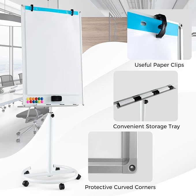 Goplus 40” x 26” Rolling Whiteboard, Height Adjustable Magnetic Dry Erase Board - Image 9