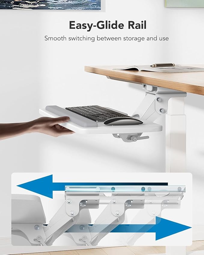 HUANUO Keyboard Tray Under Desk, 360 Adjustable Ergonomic Sliding Keyboard & - Image 5