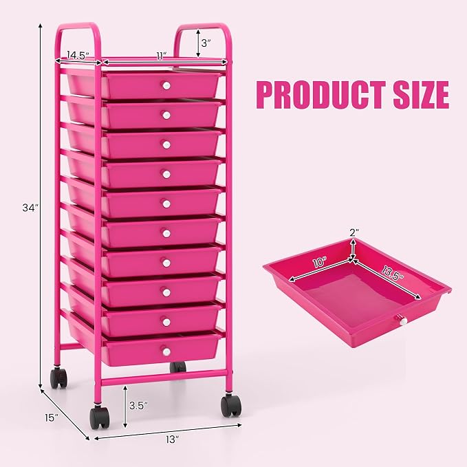 GLACER 10 Drawers Rolling Cart, Storage Cart - Image 3