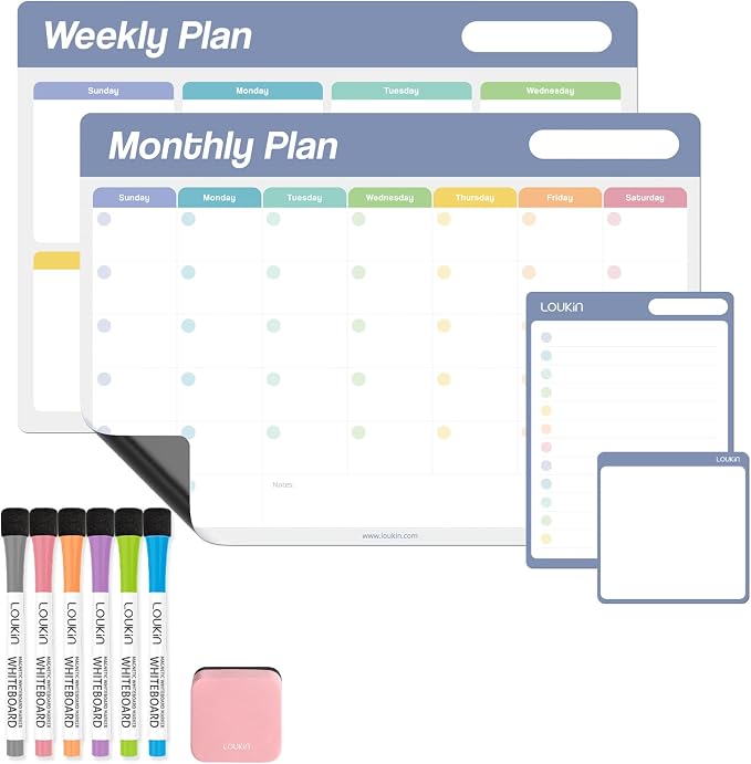 Loukin Dry Erase Calendar 4 Pack, Electrostatic Adsorption Whiteboard Planners by LOUKIN