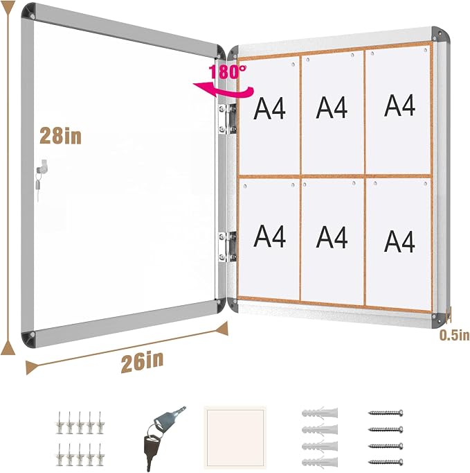 Mifuro 28"x26" Enclosed Bulletin Board, Lockable Weather-Resistant Aluminum - Image 5
