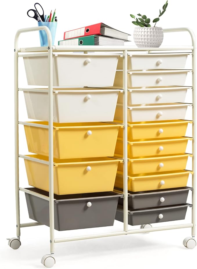 COSTWAY 15 Drawer Rolling Storage Cart, Utility Tools Paper Organizer on Wheels by COSTWAY