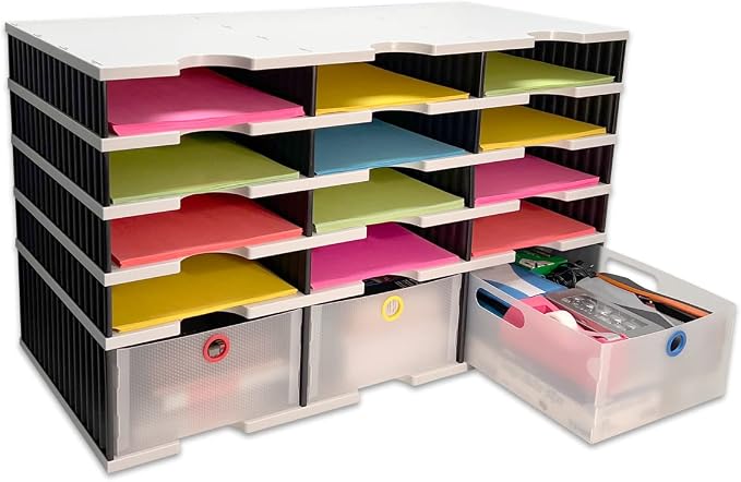 Desktop Organizer 12 Letter Tray Sorter Plus Riser Storage Base & 3 Storage by UltimateOffice