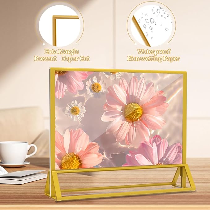 PPH-Sisy Clear Acrylic Sign Holder 6x 4 Horizontal Double Sided Gold Frame - Image 3