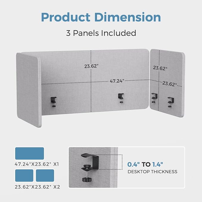 MORDEER 47.2 Inch Desk Divider Panels Set, Acoustic Divider Panel - Image 2