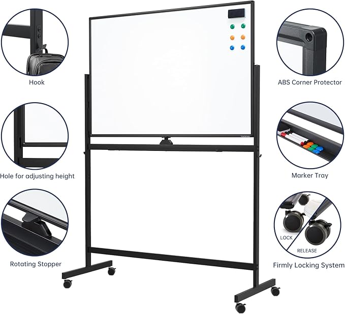 TSJ OFFICE Large Rolling Whiteboard - Image 3