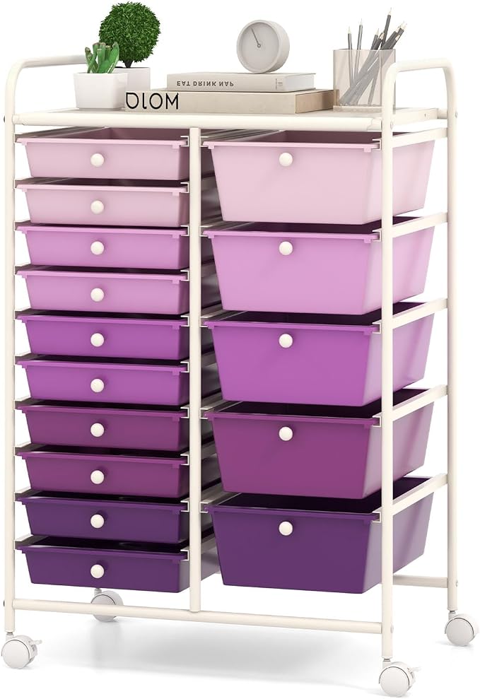 COSTWAY 15-Drawer Rolling Storage Cart, Mobile Utility Cart by COSTWAY