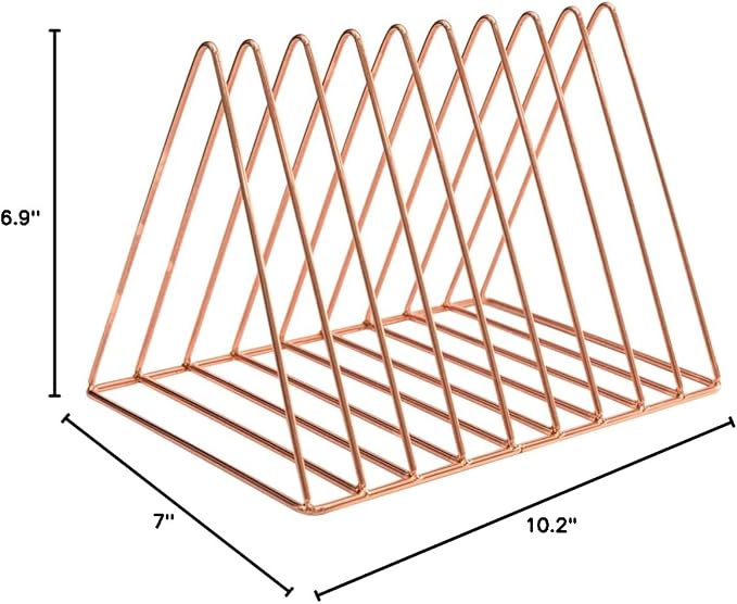 Sooyee 9 Slot Rose Gold Magazine Holder, Desktop File Sorter Organizer Triangle - Image 7