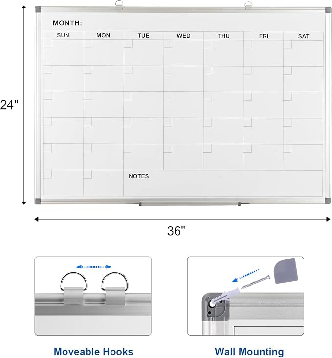 Comix Magnetic Dry Erase Calendar Whiteboard, 36 x 24 Inches Monthly Calendar - Image 2