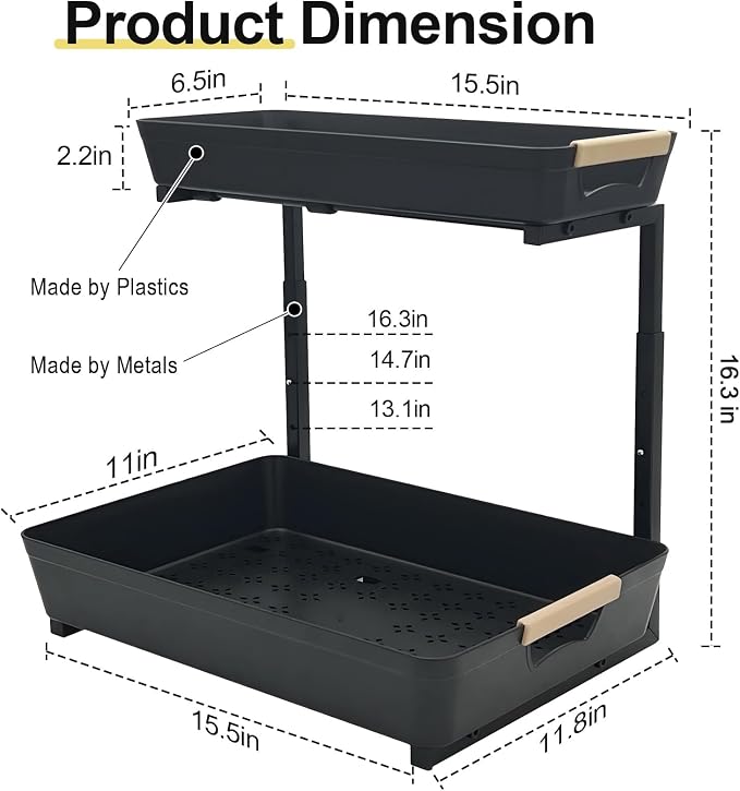 AMEDELE 2 Pack Under Sink Organizer, 2 Tier Pull Out Adjustable Height Under - Image 2